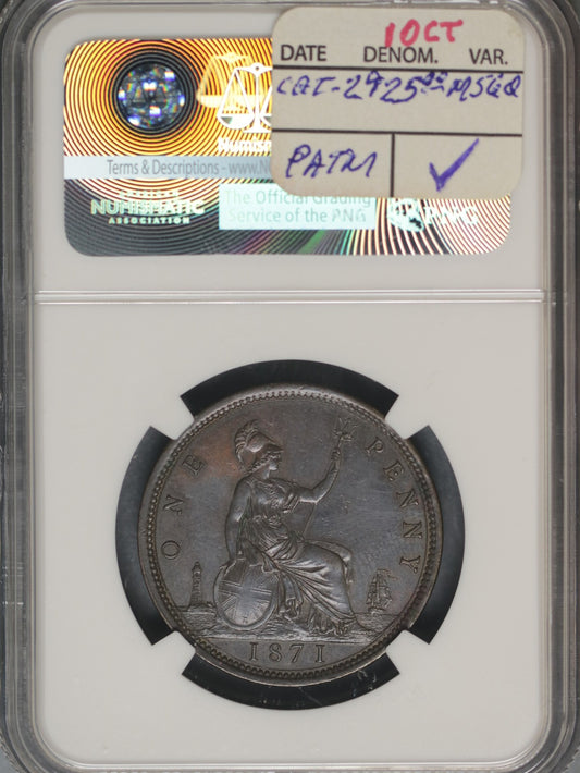 Great Britain 1871 Penny K-749.2 NGC MS61 BN KEY DATE