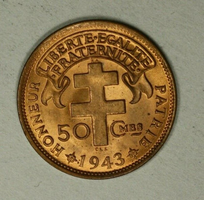 Madagascar 50 Centimes 1943 SA - Pretoria Mint  Gem UNC  A1866