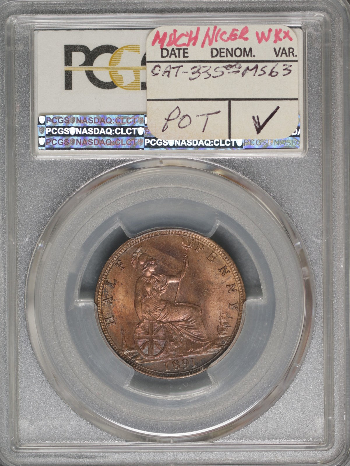 Great Britain 1891 1/2 Penny K-754 PCGS MS63 RB