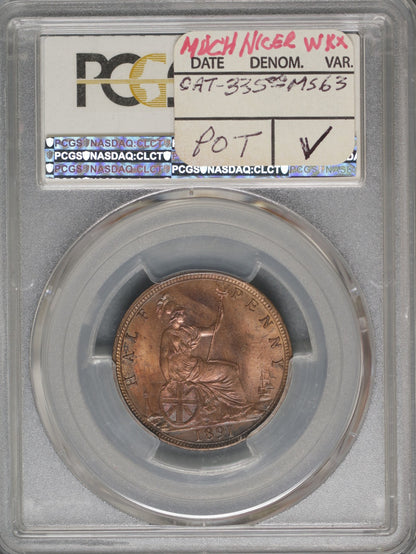 Great Britain 1891 1/2 Penny K-754 PCGS MS63 RB