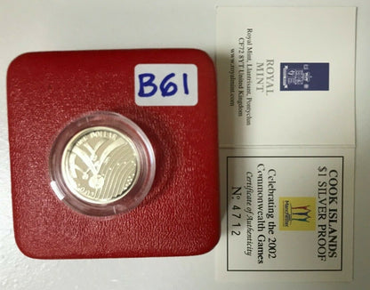 Cook Islands  Silver Proof Dollar 2002  Commonwealth Games  with Box & COA B61