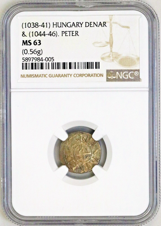 Hungary (1038-41) & (1044-46) Denar Peter (NGC) MS63 D050