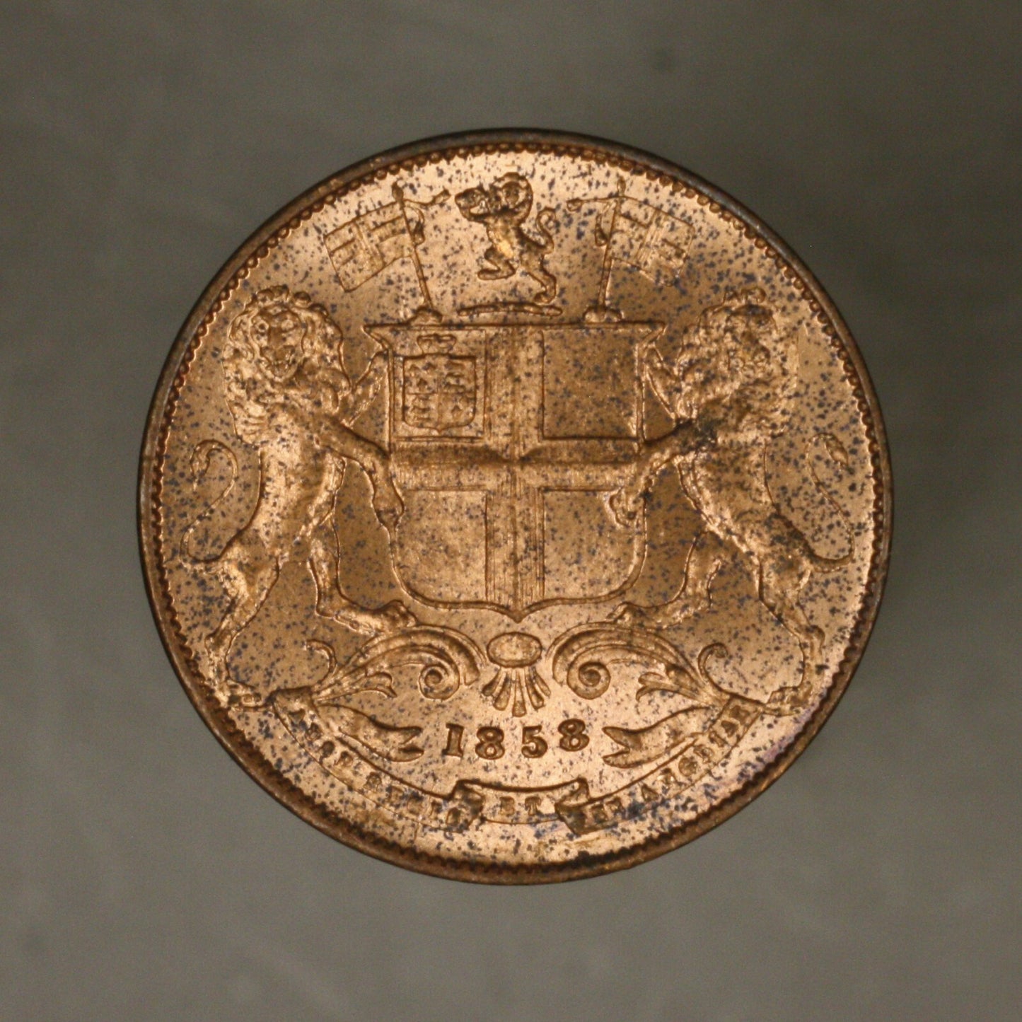 India British 1858 1/4 Anna mostly red