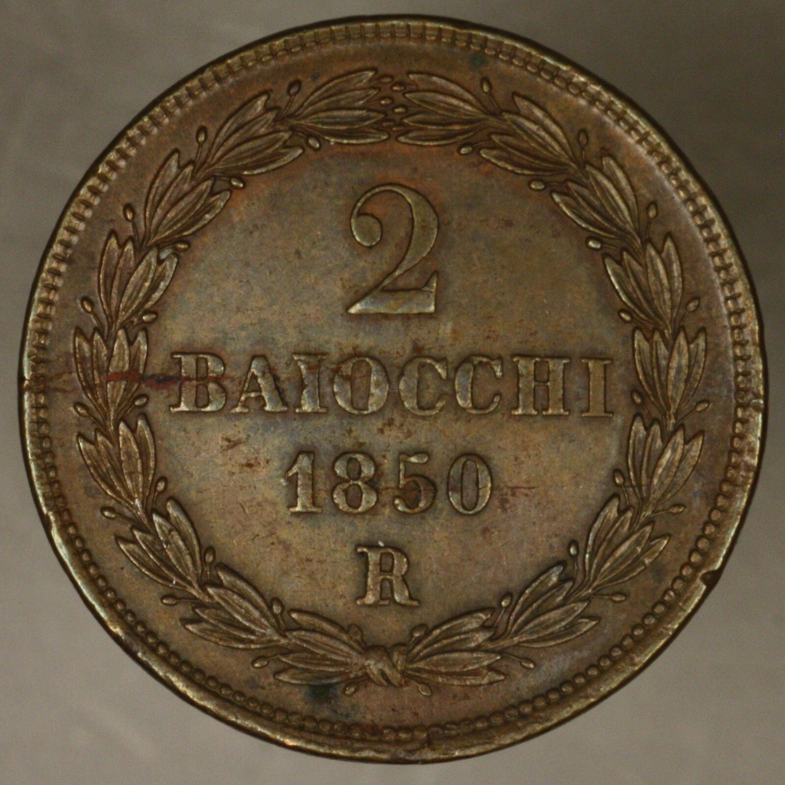 Italy - Papal States 2 Baiocchi 1850 R AU
