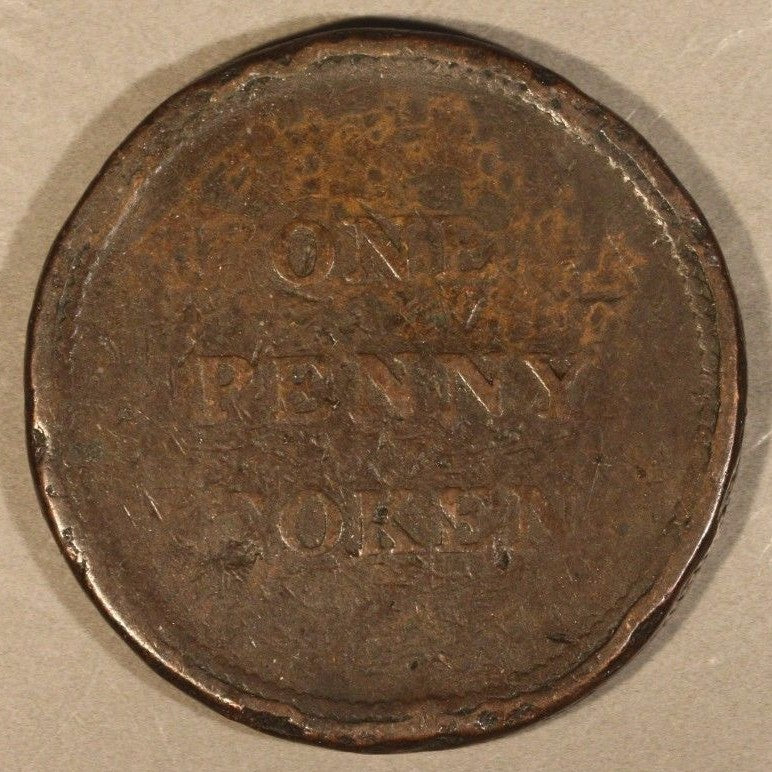 1812 Great Britain T J Company One Penny Token, Rare 