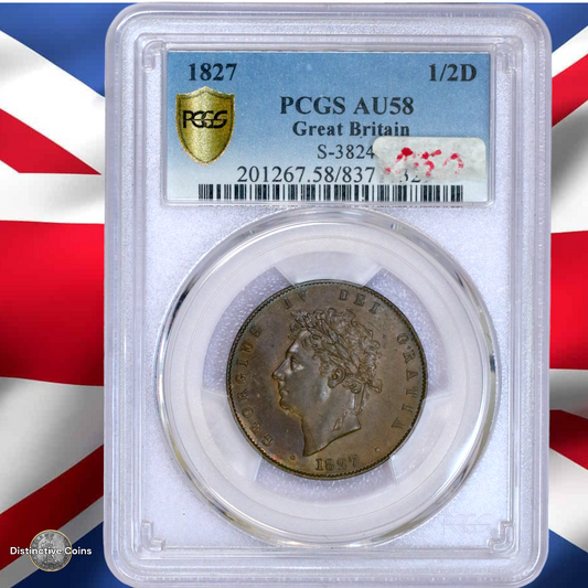 Great Britain 1827 1/2 Penny PCGS AU58 S-3824 - GBS060