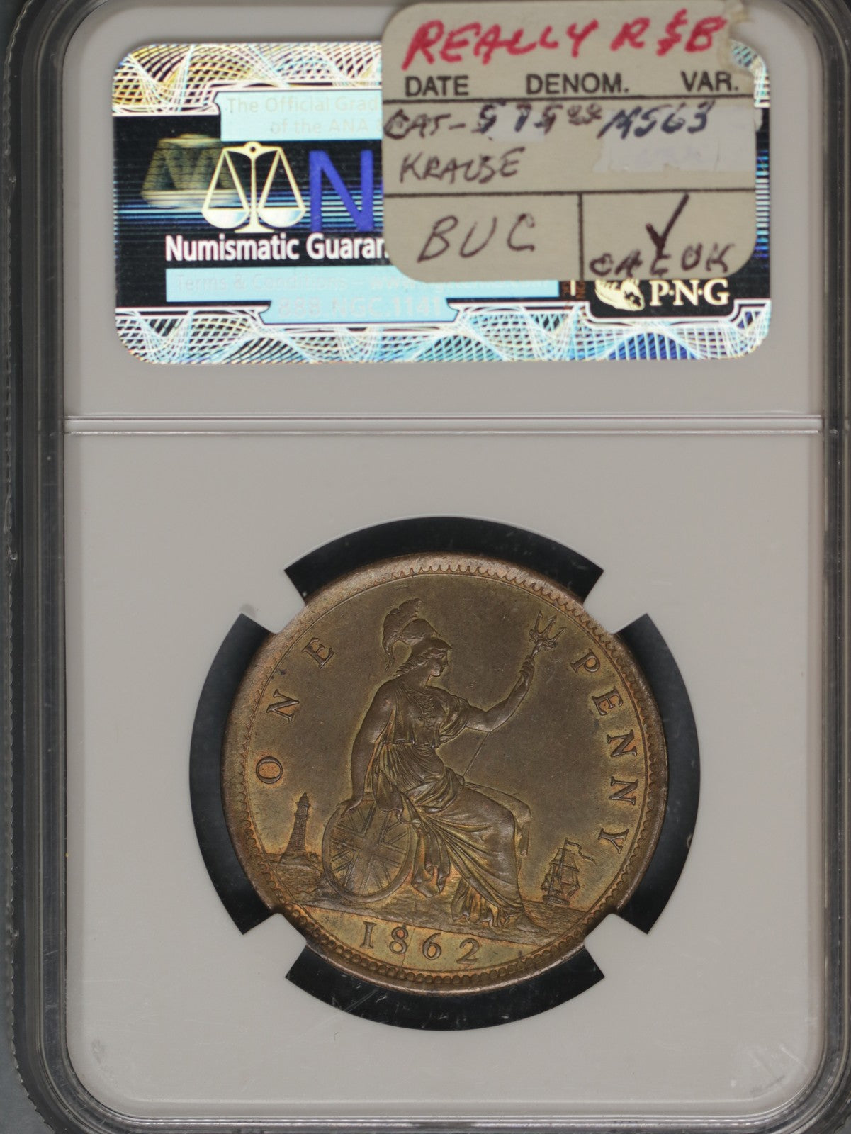 Great Britain 1862 Penny K-749.2 NGC MS62 BN
