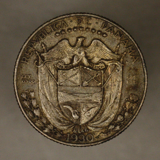 Panama 1930 1/4 Balboa Toned XF/AU