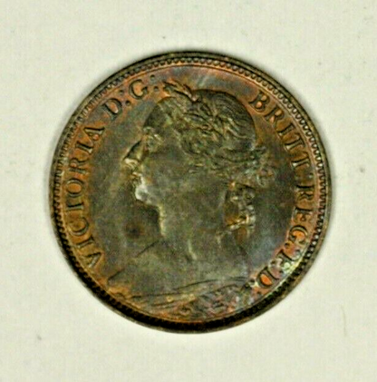 Great Britain Farthing 1891 Victoria  Some Red UNC    A1448