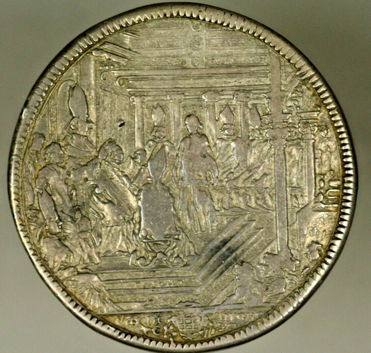 Papal States Piastra 1704 Pope Clement XI  Enthroned at S. Maria Maggiore A1421