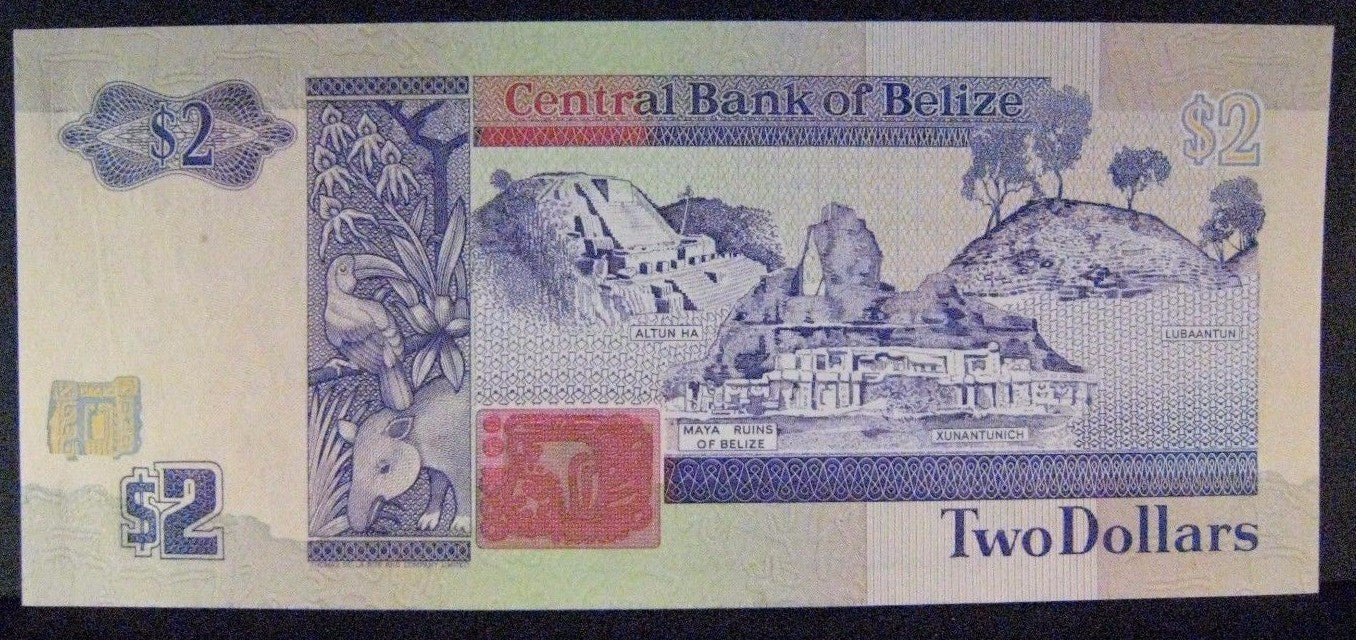 1991 Belize, Central Bank of, $2 Dollars, Unc. Note Nice