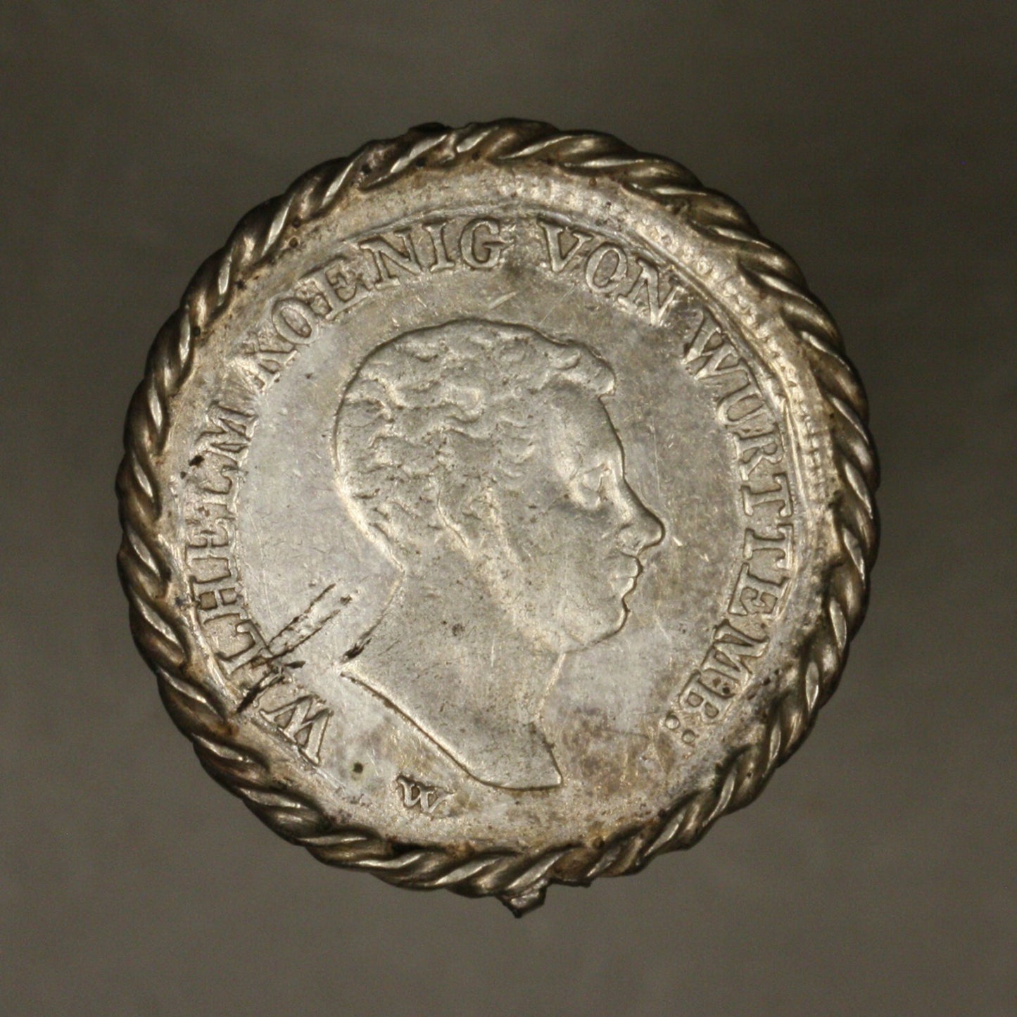 Wurttemberg 1818 W 10 Kreuzer RARE 1 year type scrathes Mounted at Bezel 