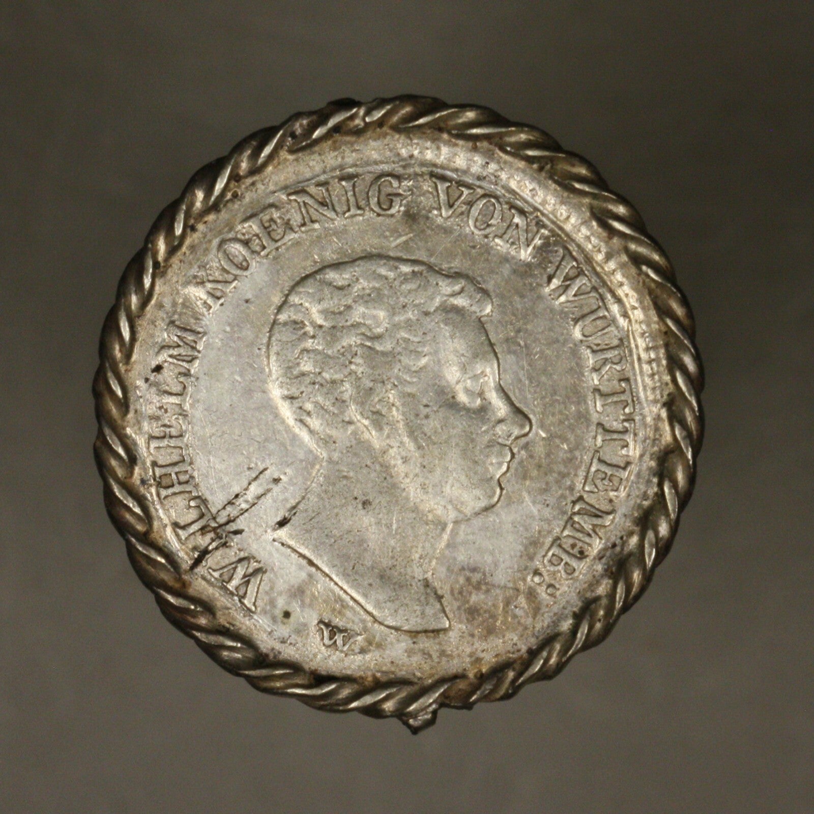 Wurttemberg 1818 W 10 Kreuzer RARE 1 year type scrathes Mounted at Bezel 