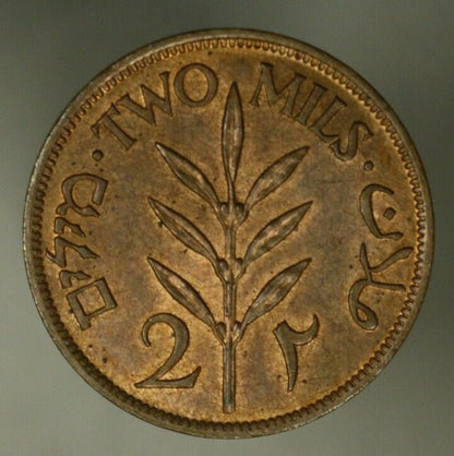 Palestine 2 Mils 1942 Light Toning Choice UNC   A1985