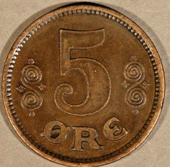 1917 Denmark 5 Ore Nice           