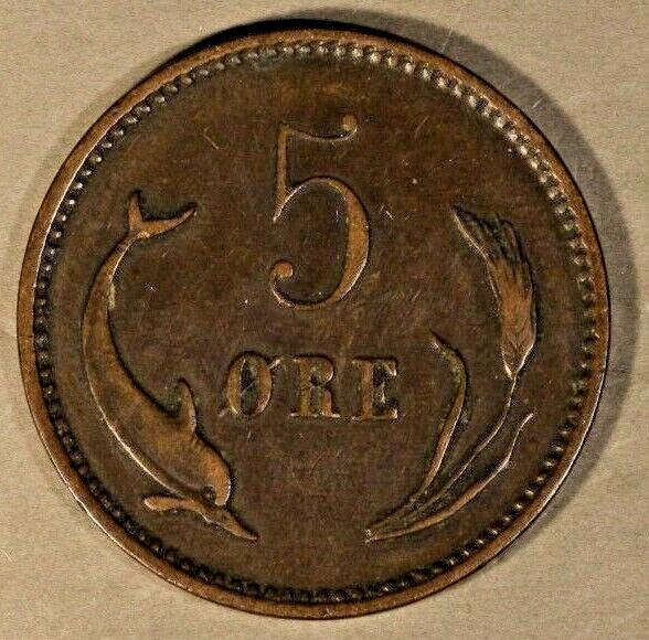 1884 Denmark 5 Ore Circulated           