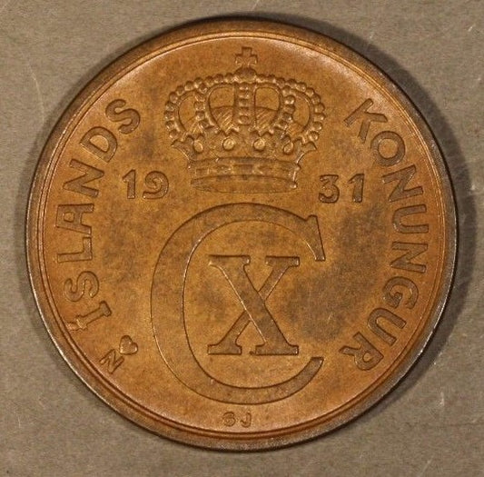 1931 Iceland 5 Aurar Brown Orange High Grade   