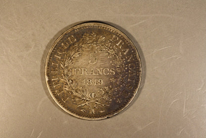 1849 A France 5 Francs 2nd Republic Dark    