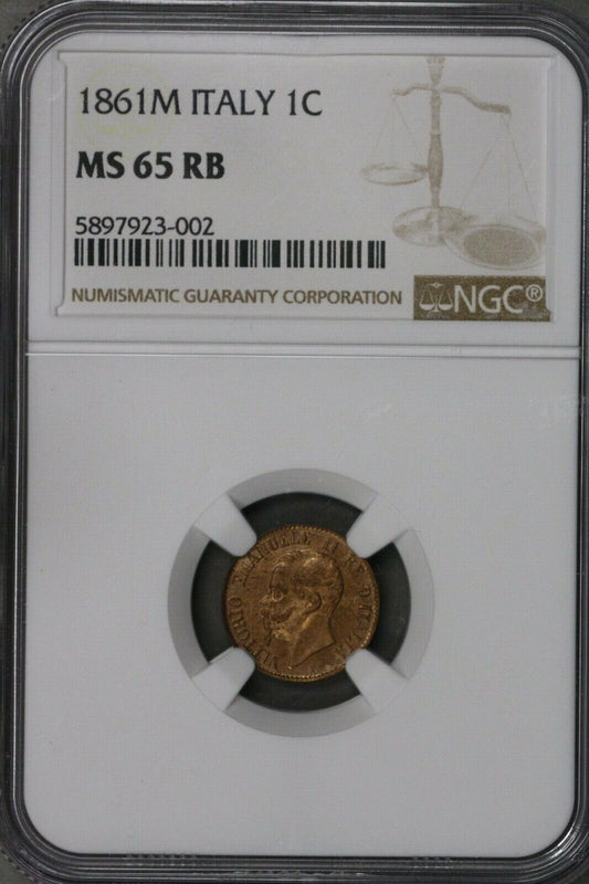 Italy 1861 M Centesimo NGC MS 65 RB   S436