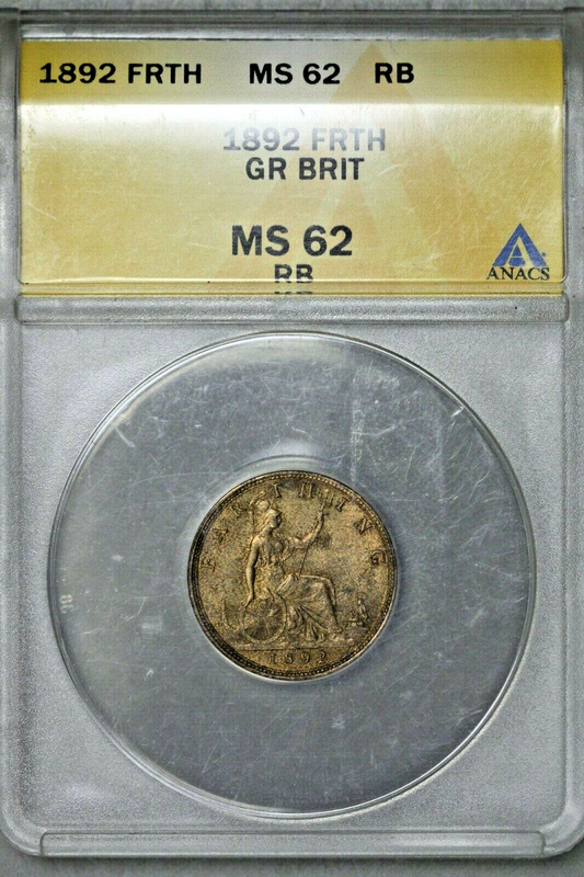 Great Britain 1892 Farthing ANACS MS 62 RB Better Date S571