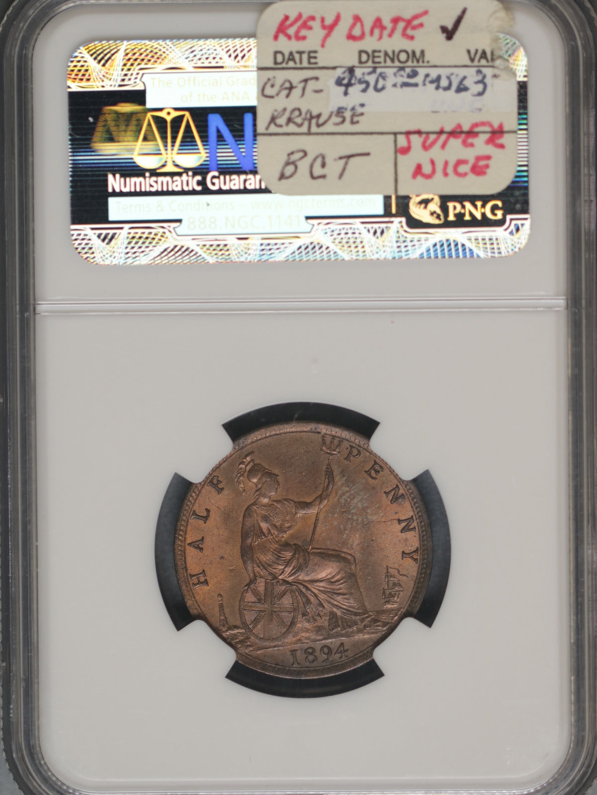 Great Britain 1894 1/2 Penny K-754 NGC MS64 RB