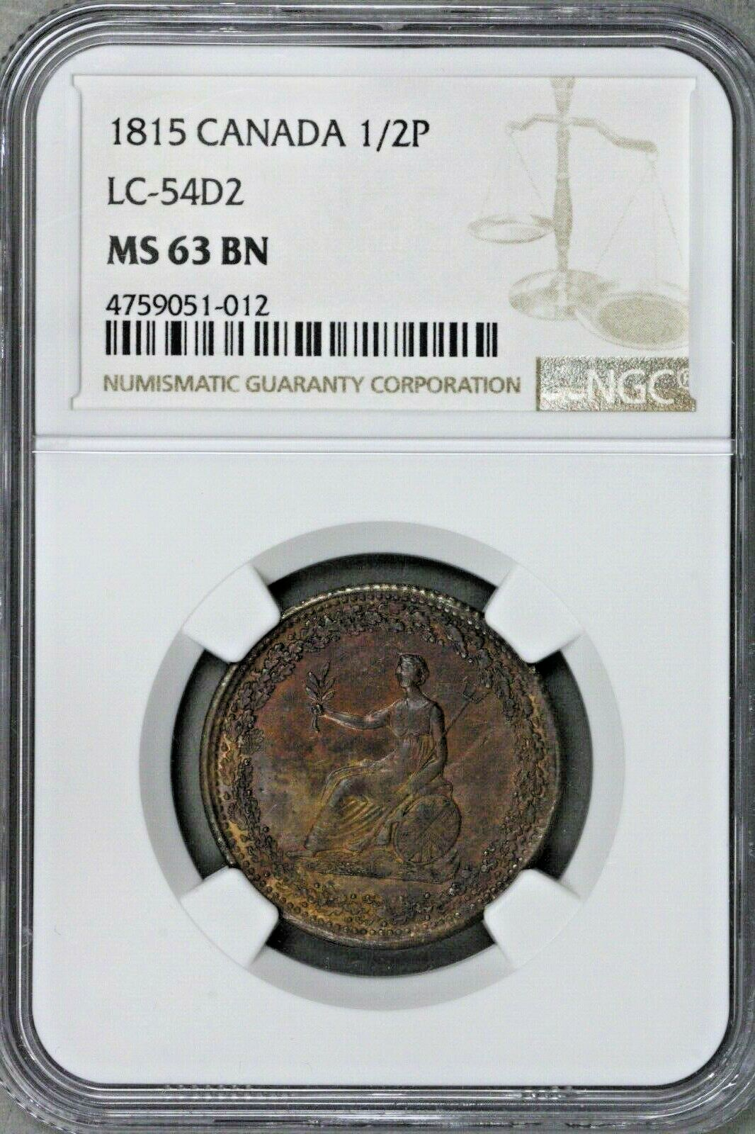 Canada 1815 Lower Canada 1/2 Penny NGC MS 63 BN   S327