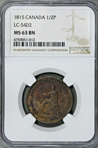 Canada 1815 Lower Canada 1/2 Penny NGC MS 63 BN   S327