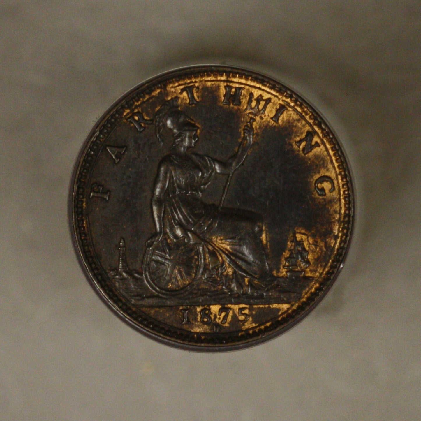 Great Britain 1875 H Farthing Brown UNC Traces of Red