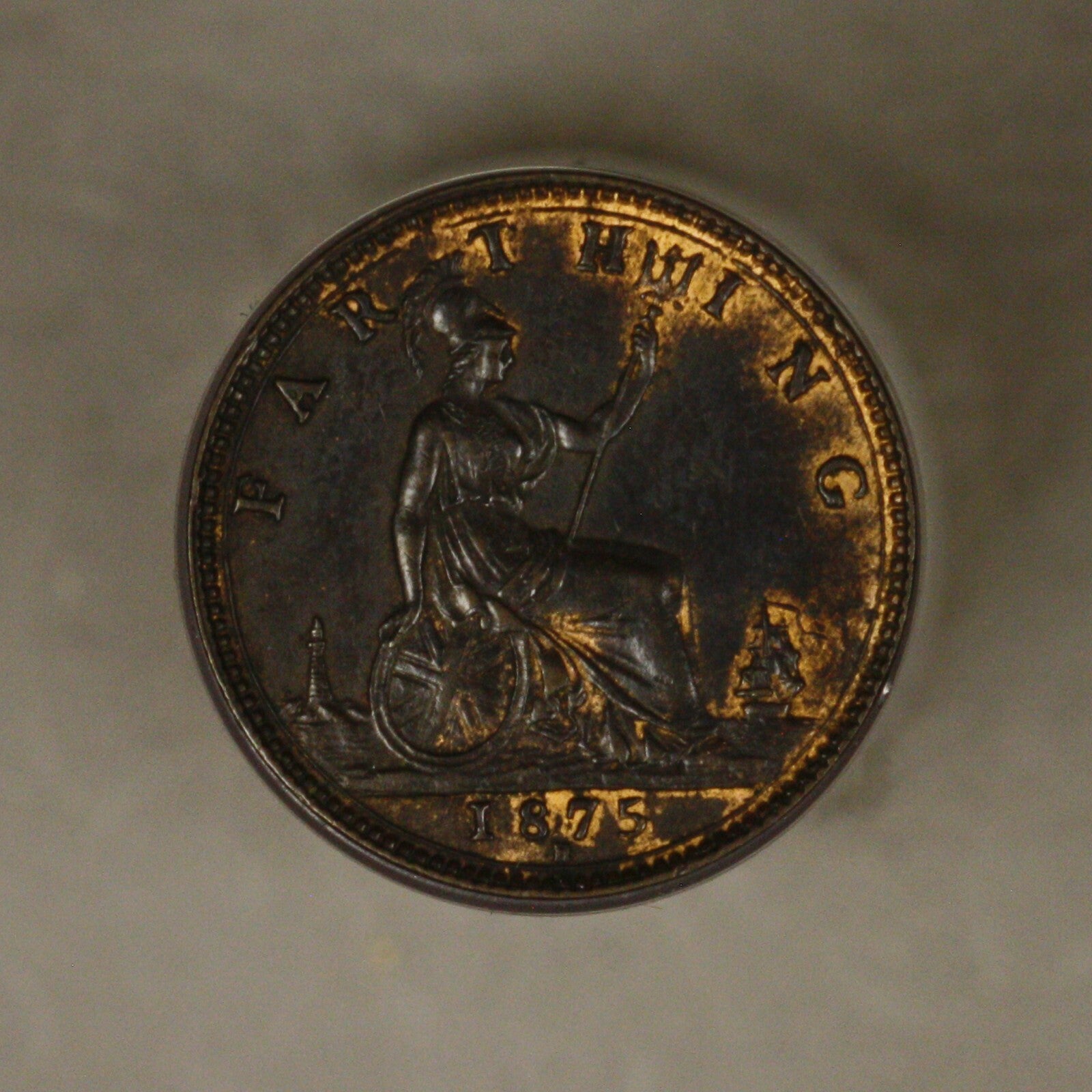 Great Britain 1875 H Farthing Brown UNC Traces of Red