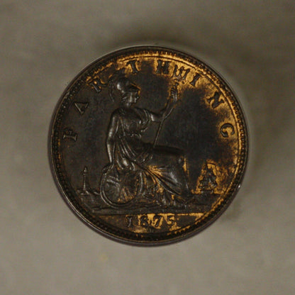 Great Britain 1875 H Farthing Brown UNC Traces of Red