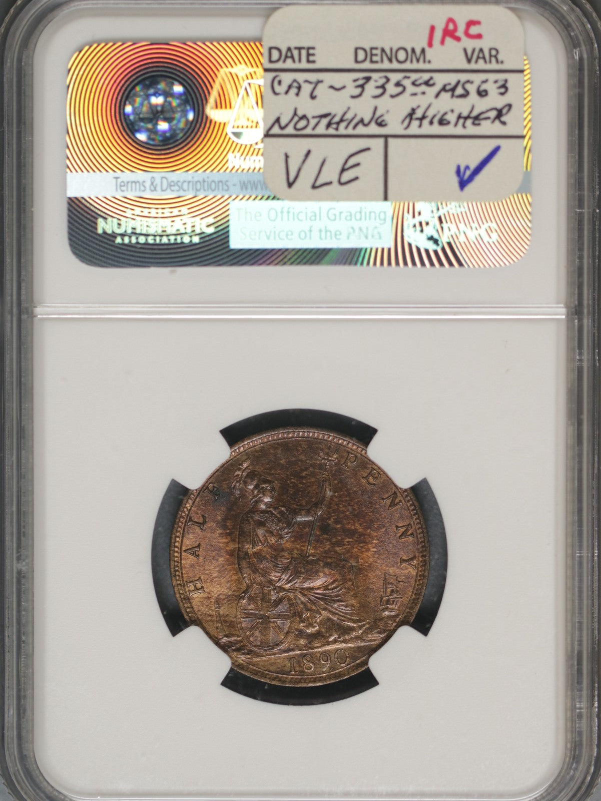 Great Britain 1890 1/2 Penny K-754 NGC MS64 RB