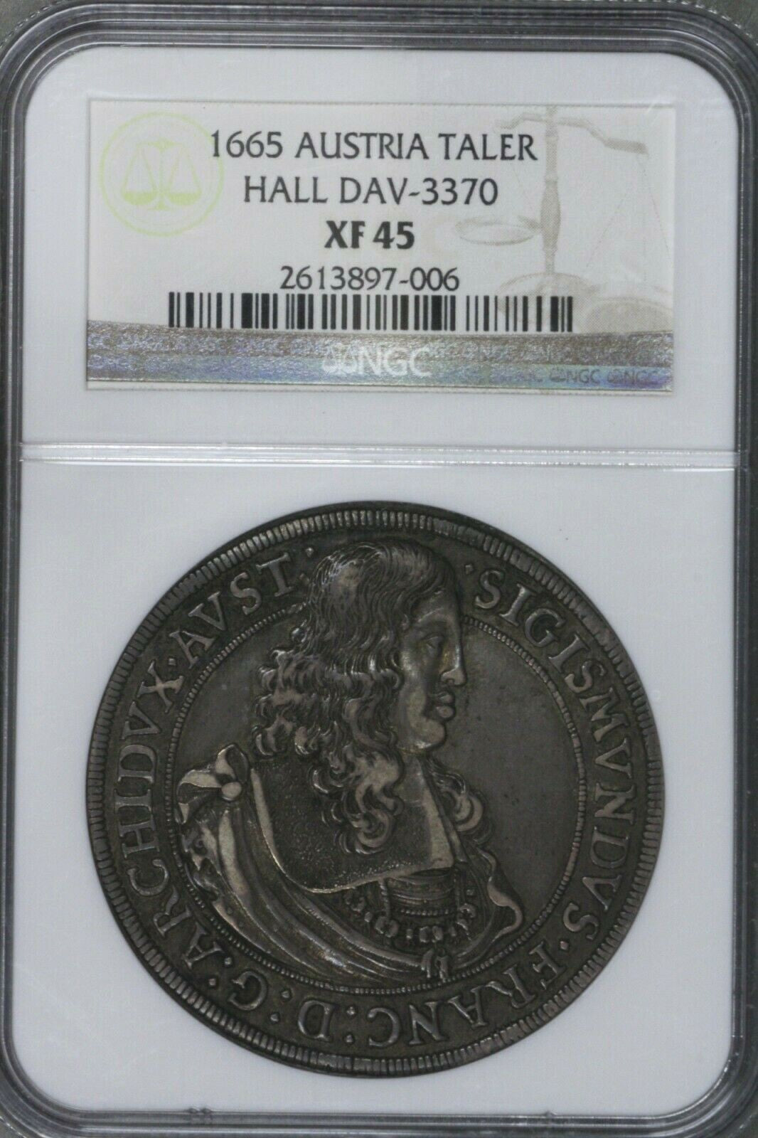 Austria 1665 Taler Hall NGC XF 45    S262