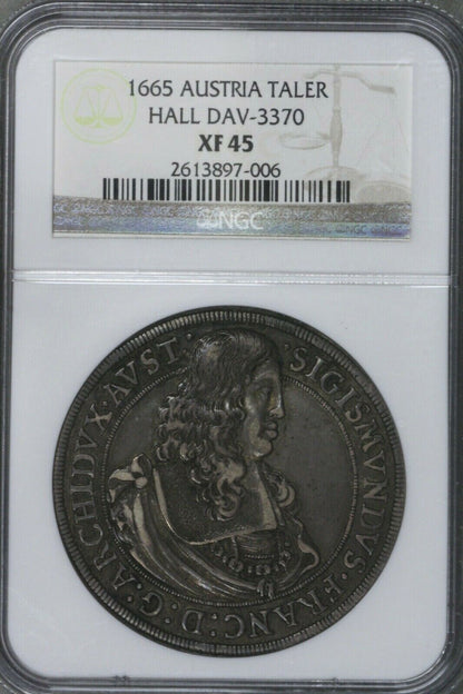 Austria 1665 Taler Hall NGC XF 45    S262