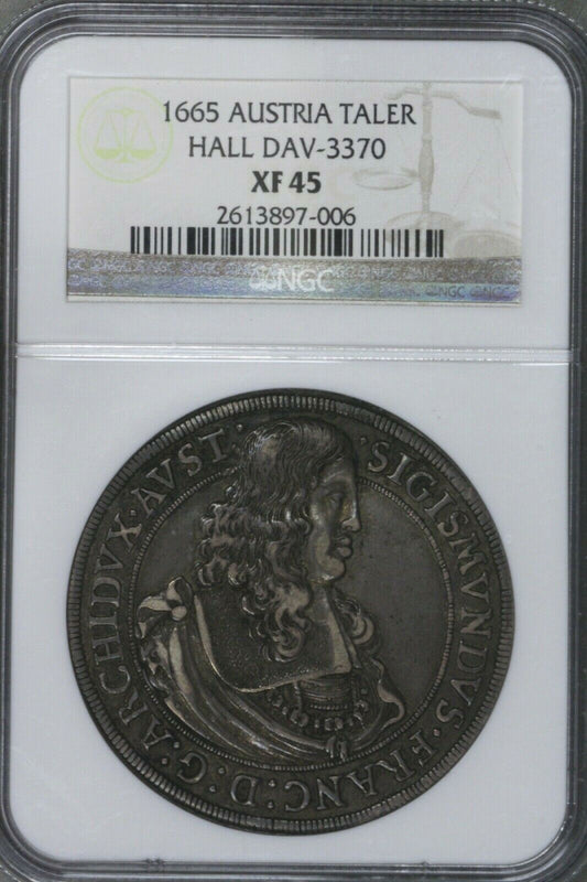 Austria 1665 Taler Hall NGC XF 45    S262