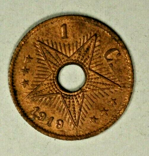 Belgian Congo Centime 1919  Reddish UNC  A1907