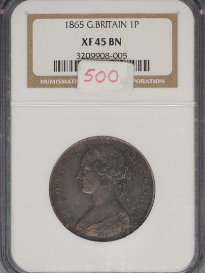 Great Britain 1865 Penny K-749.2 NGC XF45 BN