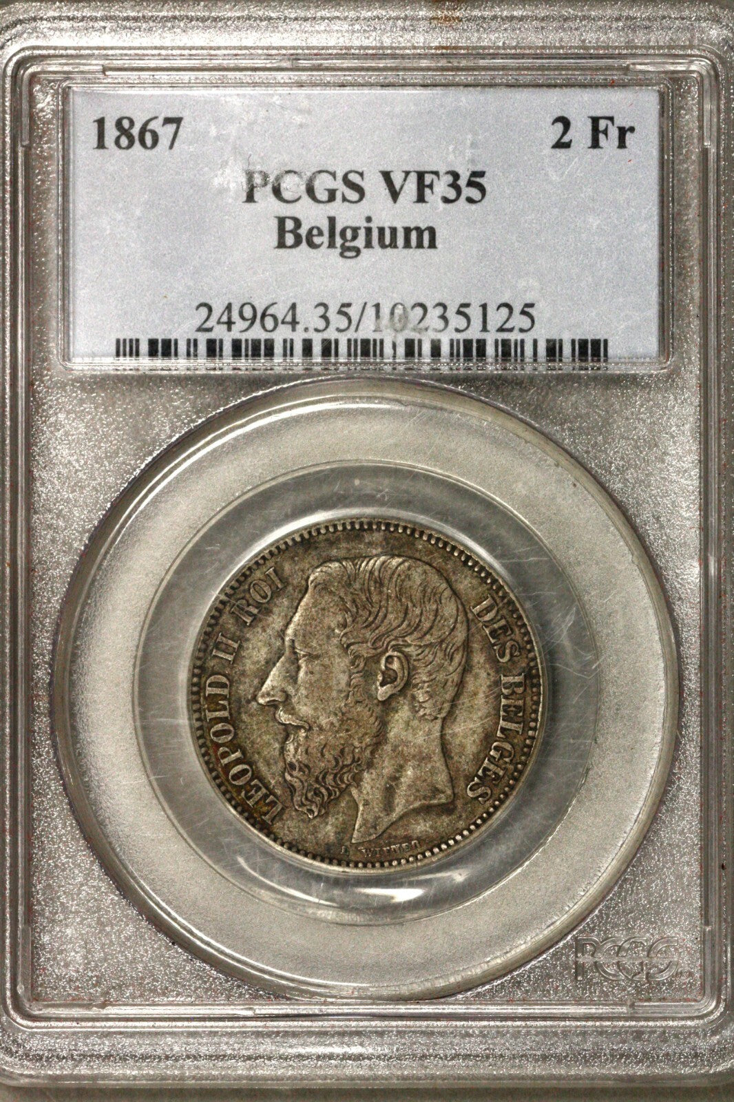 Belgium 1867 2 Franc  Belges  PCGS VF 35