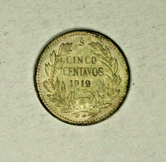 Chile  Silver 5 Centavos 1919   Lightly Toned Gem UNC   A1929