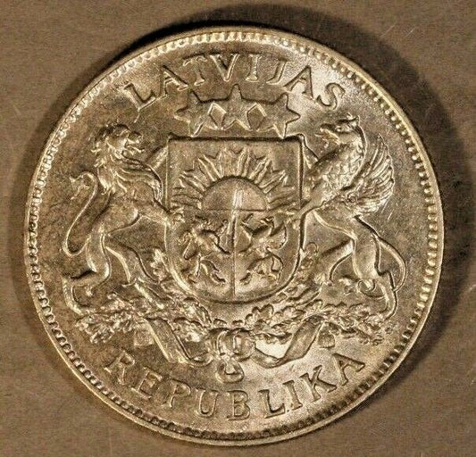 1926 Latavia 2 Lati Silver High Grade Nice  