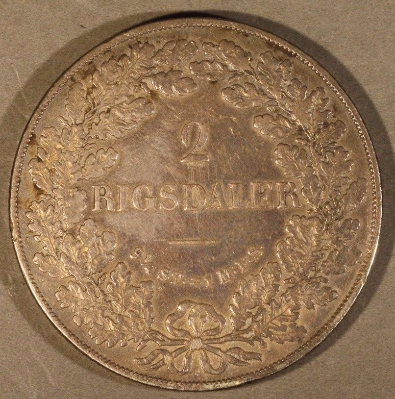1855 PK FF Denmark 2 Rigsdaler, Extra Nice Detailed   