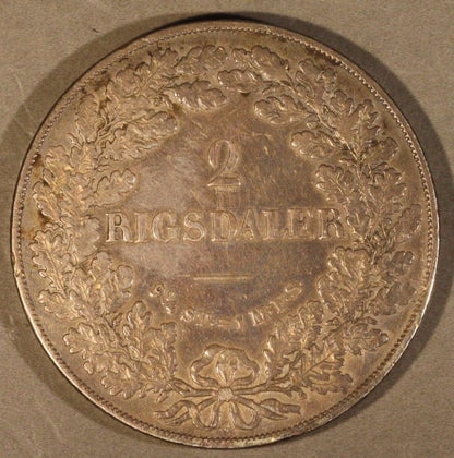 1855 PK FF Denmark 2 Rigsdaler, Extra Nice Detailed   
