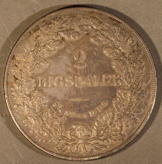 1855 PK FF Denmark 2 Rigsdaler, Extra Nice Detailed   