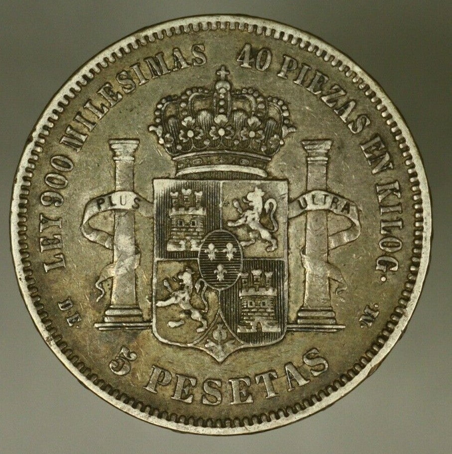 Spain  Silver 5 Pesetas 18975 (75)  dirty XF  Alfonso XII       A1121