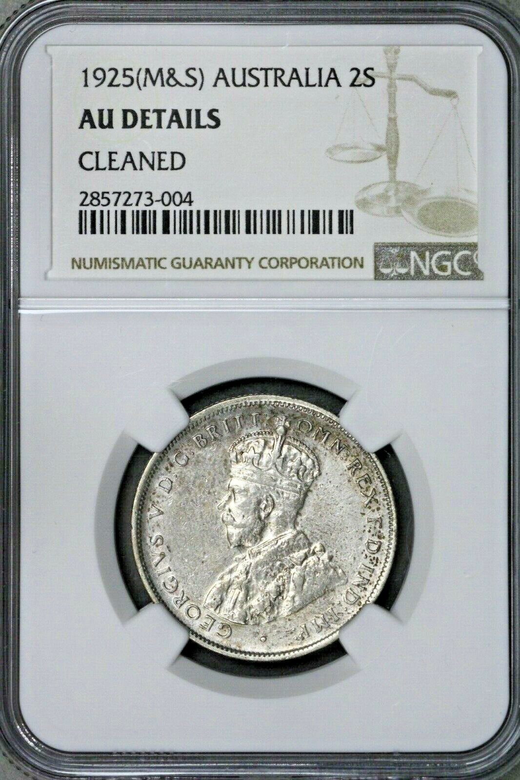 Australia 1925 (M&S) 2 Shillings (Florin) NGC AU Details Cleaned  S593