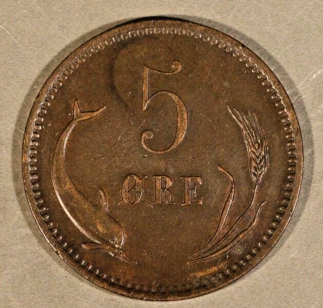 1874 CS Denmark 5 Ore Light Circulated Details    