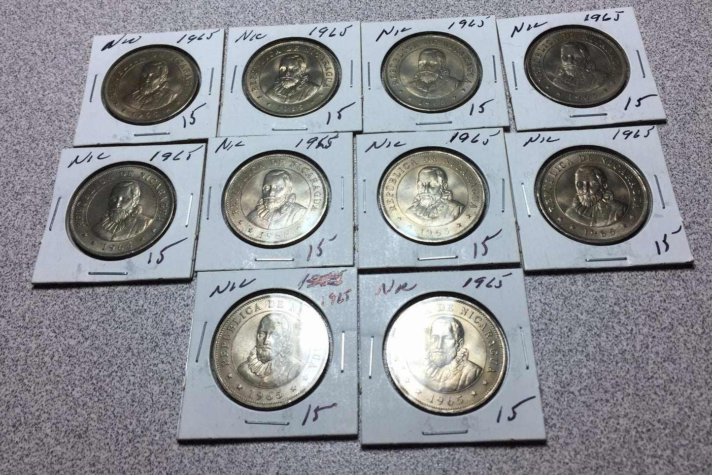 Lot of (10) 1965 NICARAGUA 50 Centavos   #A101 