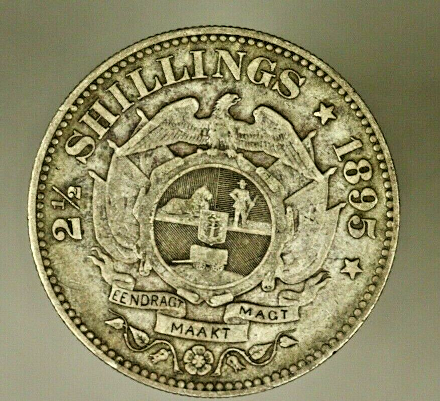 South Africa - ZAR Silver 2 1/2 Shilings  1895   VF   A855  KEY DATE !!!