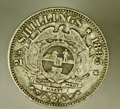 South Africa - ZAR Silver 2 1/2 Shilings  1895   VF   A855  KEY DATE !!!