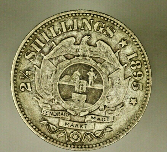South Africa - ZAR Silver 2 1/2 Shilings  1895   VF   A855  KEY DATE !!!