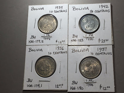 Lot of (4) Bolivia Coins  CENTAVOS  SEE PHOTOS  